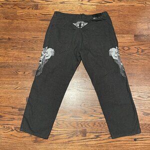 Vintage GAME TIME Denim Jeans Black - Y2K Affliction Style Skulls - 42  (40x28)